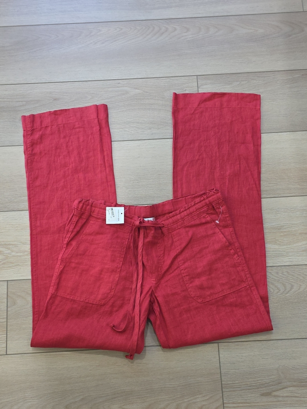 Allen Allen 100% Linen Red Drawstring Pants